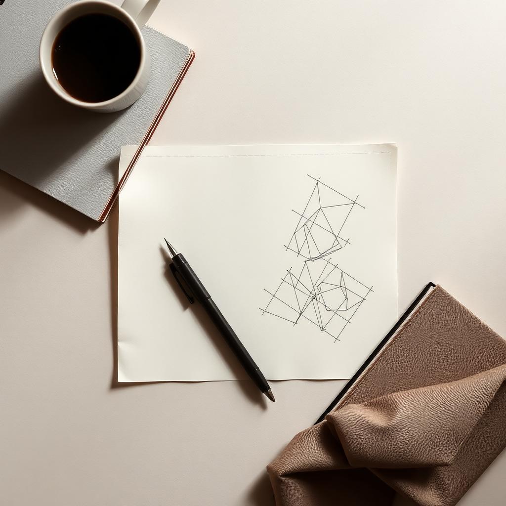 Wireframe sketches on paper next to a coffee cup